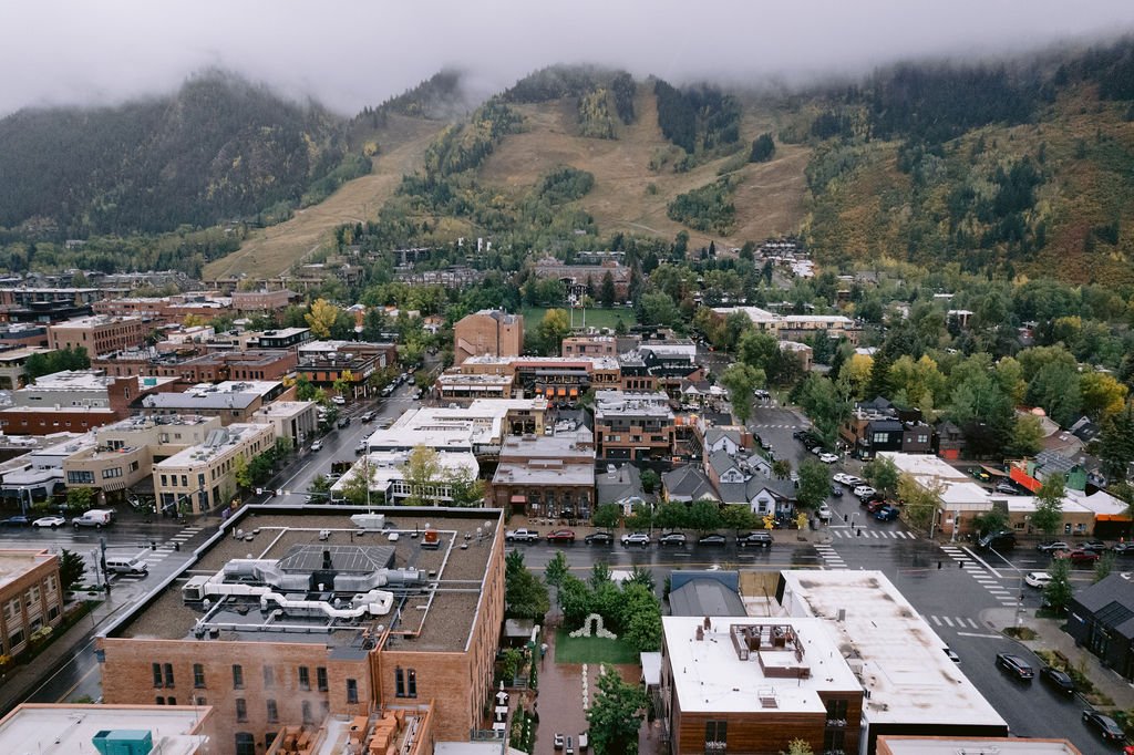 aeriel photograph of hotel jerome aspen