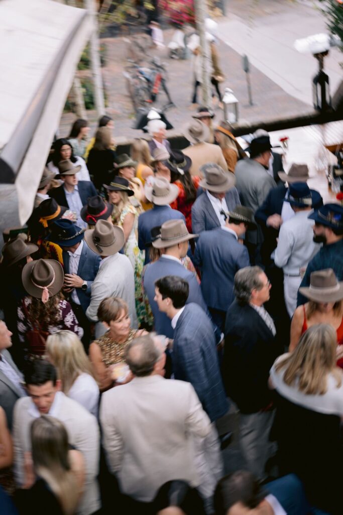 aeriel photo of guests at an aspen meadows resort wedding