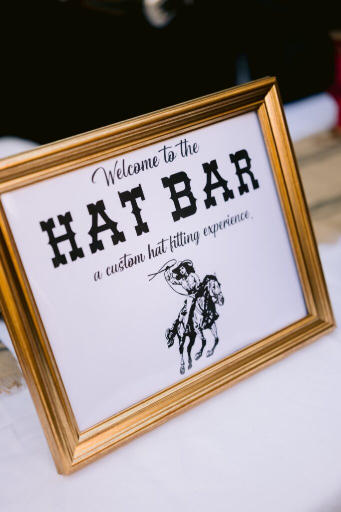 custom hat bar experience at a luxury wedding in Aspen, a unique detail for an intimate gathering at an exclusive Aspen wedding venue in Aspen Colorado
