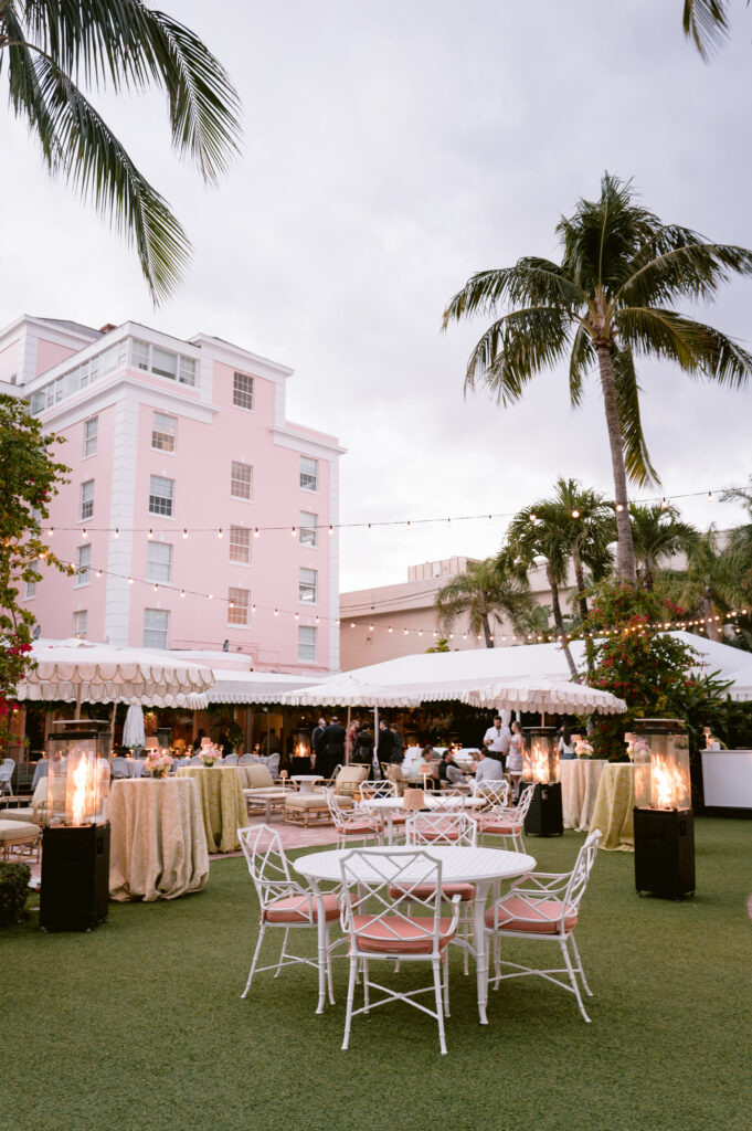 wideshot photo at the colony palm beach of a welcome party round table setup